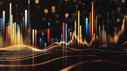 Abstract black background with Colorful charts and graphs with statistics to innovative analyze business potential and forecast future development of companies growth.