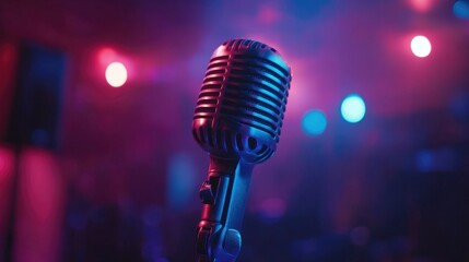 Retro Microphone in Neon Light Stage