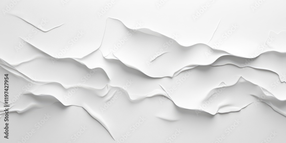 Poster white textured abstract background with crumpled paper layers and soft shadows featuring ample copy 