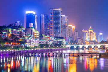 Naklejka premium Guiyang, China cityscape on the Nanming River