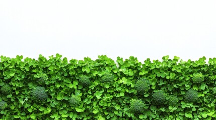 Isolated on white background a broccoli head and florets arranged in a symmetrical layout Stock Photo with side copy space