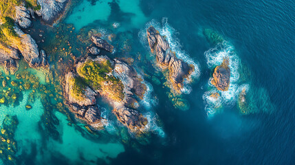 Aerial View of Rocky Islets in the Sea