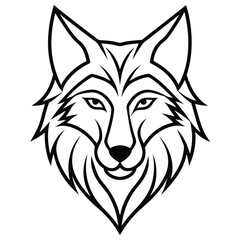 Obraz premium A minimalist line art design of a wolf head, showcasing sharp angular lines and flowing curves to highlight the wolf's fierce and majestic features, with piercing eyes and a symmetrical composition, a