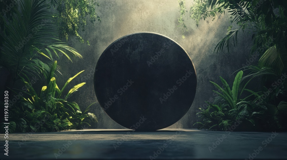 Leinwandbilder mystical stone surrounded by lush greenery in a serene, foggy atmosphere perfect for creative text p