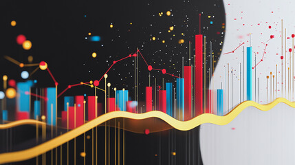 Obraz premium Abstract black background with Colorful charts and graphs with statistics to innovative analyze business potential and forecast future development of companies growth.
