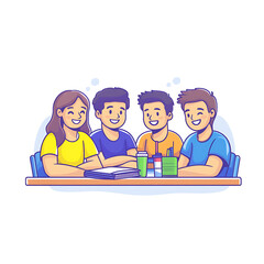 Happy students collaborating on a project, studying together, smiling faces, diversity, friendship, teamwork, education concept.