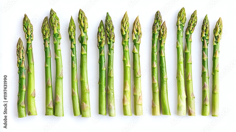 Poster isolated on white background asparagus spears placed diagonally in a symmetrical arrangement stock p