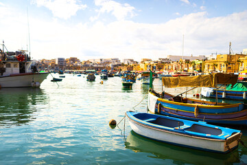 Fototapeta premium colorful fishing boats on malta island