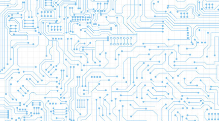 Abstract background with technology circuit board texture. Electronic motherboard illustration. Communication and engineering concept. Blue monochrome background. Vector illustration