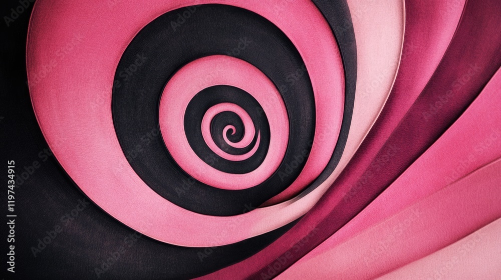 Poster abstract spiral pattern in shades of pink and black with smooth gradients and deep shadows featuring