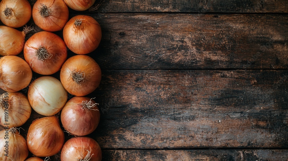 Poster Isolated of red and white onions arranged side by side for a striking contrast Stock Photo with side copy space