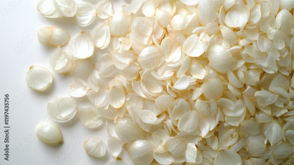 Poster isolated of peeled onions ready for cooking on a clean white background stock photo with side copy s