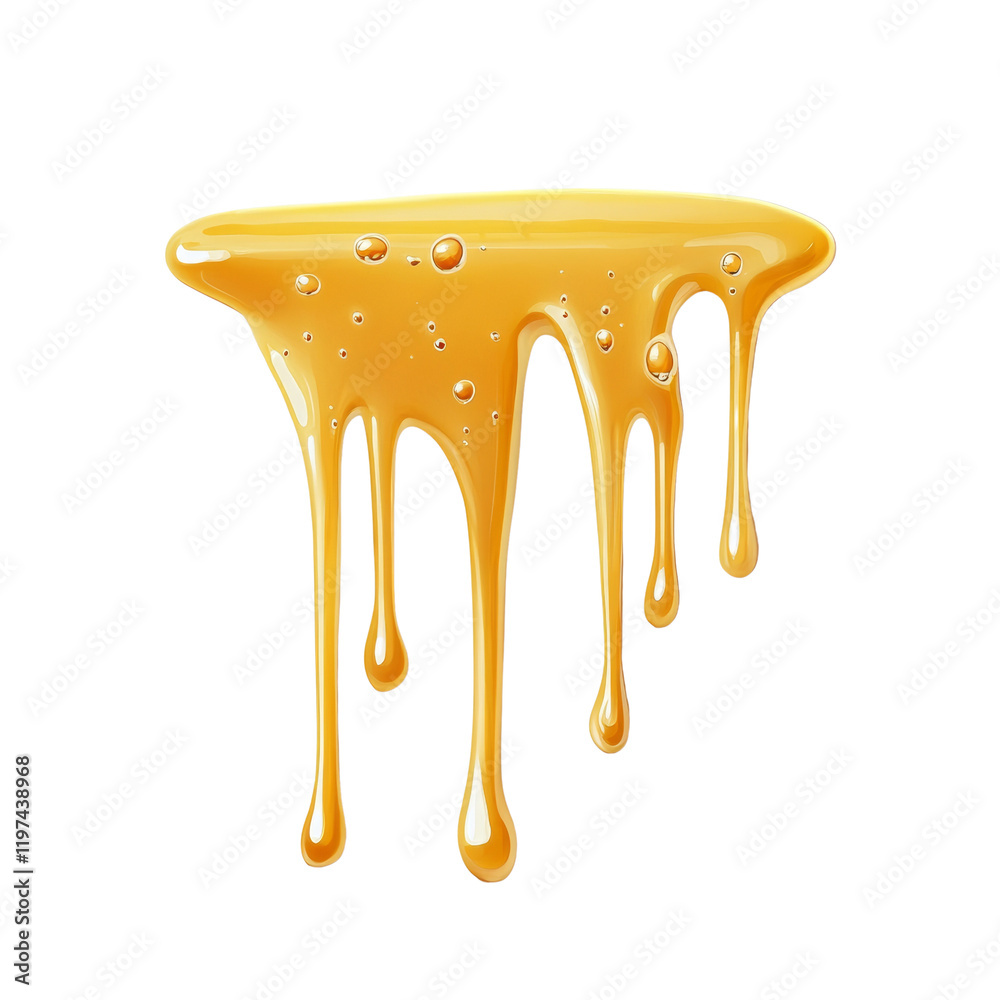 Poster a digitally rendered image depicts golden honey dripping downwards against a black background showca