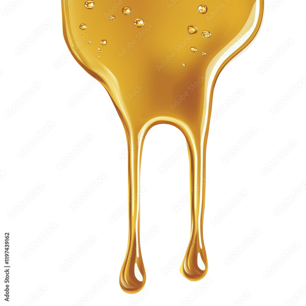 Poster a close-up image shows a golden liquid, possibly honey, dripping down in two distinct streams agains