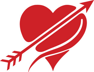 Silhouette vector logo of arrow passing through the heart on white background