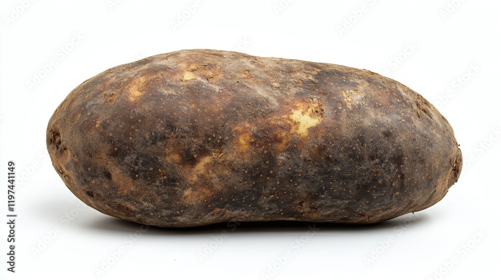 Poster isolated of a single potato placed on a white background highlighting its smooth surface and earthy 