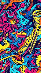 Fototapeta premium Vibrant abstract doodle art background. Perfect for website banners, phone wallpapers, and creative projects. Bold colors and playful shapes.