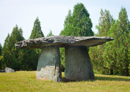 Bronze age dolmen in a field, Pyongan Province, Munhung-ri, North Korea
