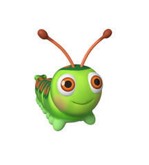 Green caterpillar character. Cute insect. 3d rendering