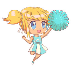 Cheerleader, girl, cheering up, jumping, chibi