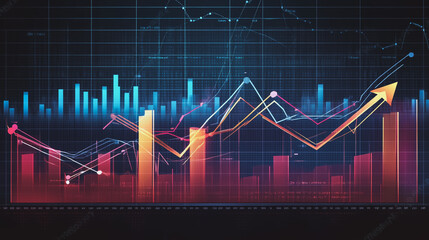 Naklejka premium Abstract black background with Colorful charts and graphs with statistics to innovative analyze business potential and forecast future development of companies growth. Category Business 