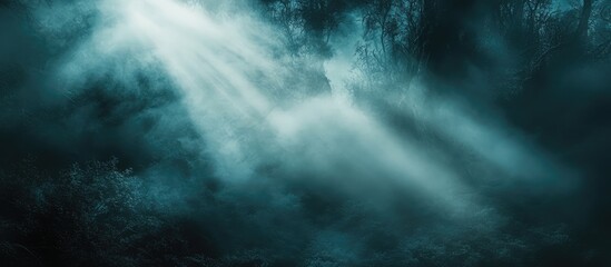 Fototapeta premium Mysterious underwater scene with light rays penetrating dark water depth Copy Space