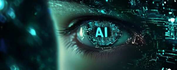 Futuristic AI Circuit Design, vibrant abstract background featuring glowing elements and elegant AI text, ideal for digital marketing and social media.