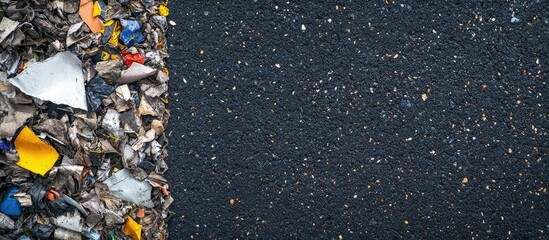 Obraz premium Recycled Office Supplies and Black Friday Theme Featuring Colorful Waste Materials on Left with Dark Copy Space for Eco-Friendly Message