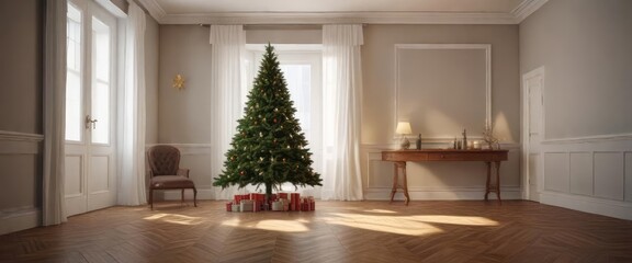 A five-pointed star-shaped Christmas tree in a room , tree, xmas