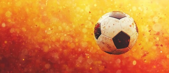 Soccer ball in motion against a vibrant orange background with abstract bokeh effect Copy Space