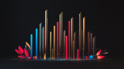 Obraz premium Abstract black background with Colorful charts and graphs with statistics to innovative analyze business potential and forecast future development of companies growth.