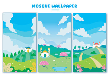 Fototapeta premium wallpaper mosque vertical portrait illustration. vector design Islamic theme for mobile smartphone