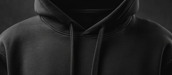 Black Hooded Sweatshirt Mockup on Dark Background with Front View Copyspace for Custom Text and Modern Fashion Display