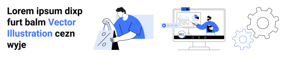 Two people, one handling fabric and another presenting data on a computer screen. Ideal for teamwork, digital solutions, data analysis, collaboration, technology, presentations innovation. Landing