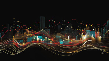 Fototapeta premium Abstract black background with Colorful charts and graphs with statistics to innovative analyze business potential and forecast future development of companies growth. Category Business 