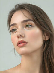 Naklejka premium Elegant Female Model with Pristine Skin, beautiful hair and lips in Fashionable Beauty Portrait. Generative AI
