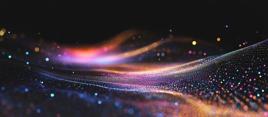 Colorful holographic brain with neuron network and glowing dots on a dark background representing big data and artificial intelligence with space for text.