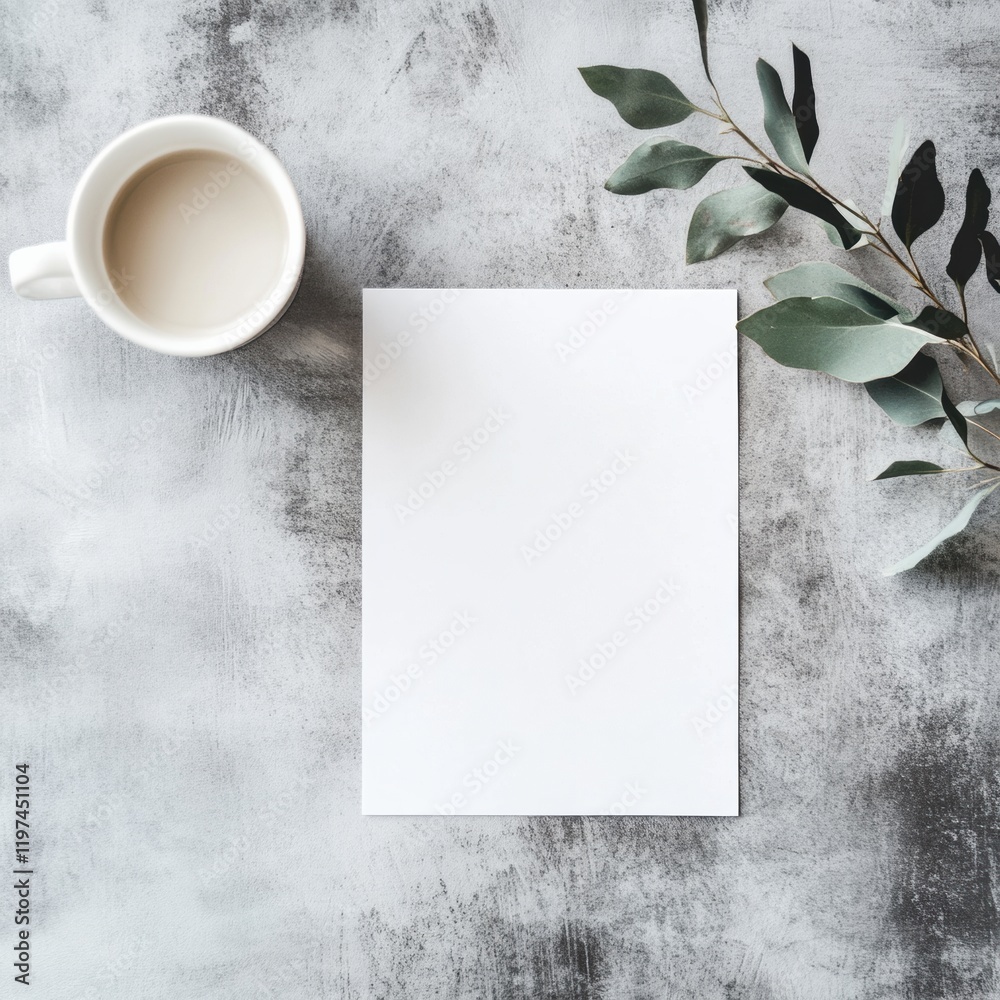 Leinwandbilder mockup featuring an empty sheet of paper beside a coffee cup on a textured surface ready for persona