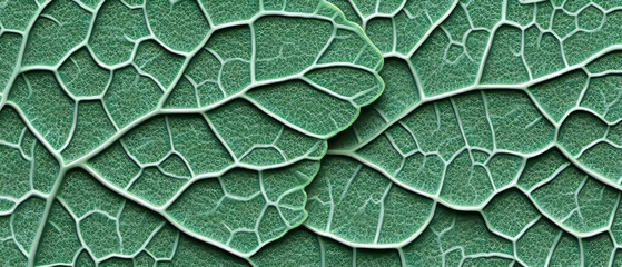 Naklejka premium Vibrant mint leaf macro close-up showcasing intricate veins and textured detail