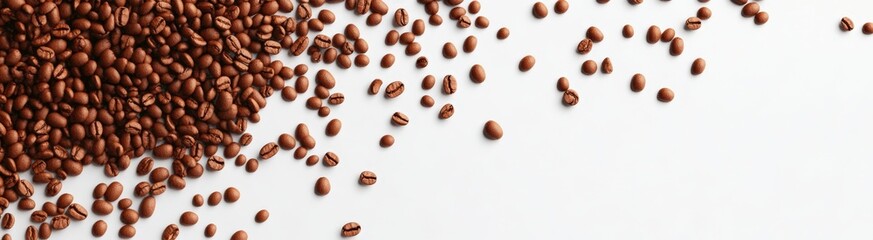 Fototapeta premium A beautiful row of coffee beans placed elegantly on a white background