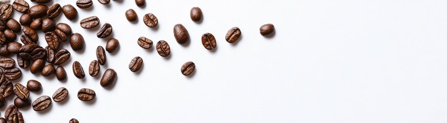Obraz premium A beautiful row of coffee beans placed elegantly on a white background