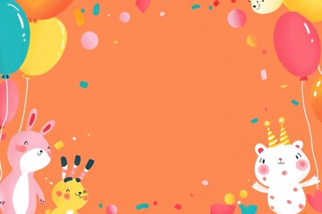 Fototapeta premium Colorful celebration with cheerful animals and balloons creating a joyful background for special occasions