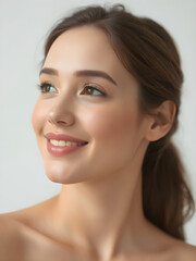 Obraz premium Elegant Female Model with Pristine Skin, beautiful hair and lips in Fashionable Beauty Portrait. Generative AI