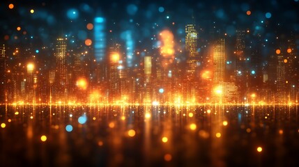 Obraz premium Illuminated Cityscape At Night Golden Lights Gleam