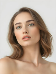 Naklejka premium Elegant Female Model with Pristine Skin, beautiful hair and lips in Fashionable Beauty Portrait. Generative AI