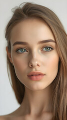 Naklejka premium Elegant Female Model with Pristine Skin, beautiful hair and lips in Fashionable Beauty Portrait. Generative AI