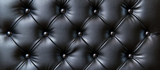 Fototapeta premium Elegant Black Leather Textured Background with Dark Button-Tufted Surface and Ample Copyspace for Text in a Horizontal Orientation