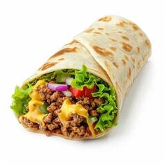 A savory beef burrito with seasoned ground beef, cheese, and fresh lettuce
