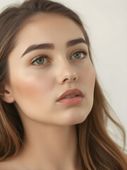 Obraz premium Elegant Female Model with Pristine Skin, beautiful hair and lips in Fashionable Beauty Portrait. Generative AI