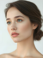 Fototapeta premium Elegant Female Model with Pristine Skin, beautiful hair and lips in Fashionable Beauty Portrait. Generative AI
